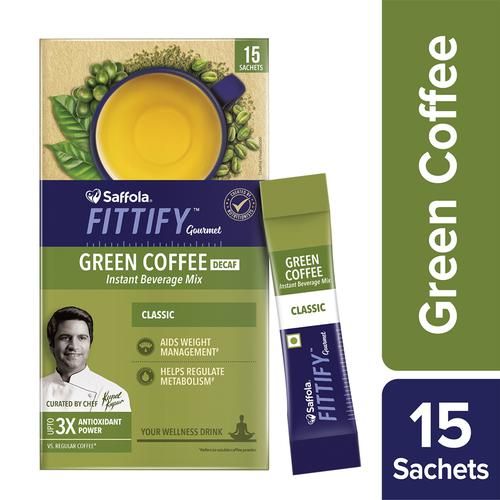 Saffola FITTIFY Gourmet Classic Green Coffee Instant Beverage Mix, 15 Sachets Box-1.webp